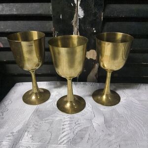 Brass Goblet Wine Glass Set - Gold Tone